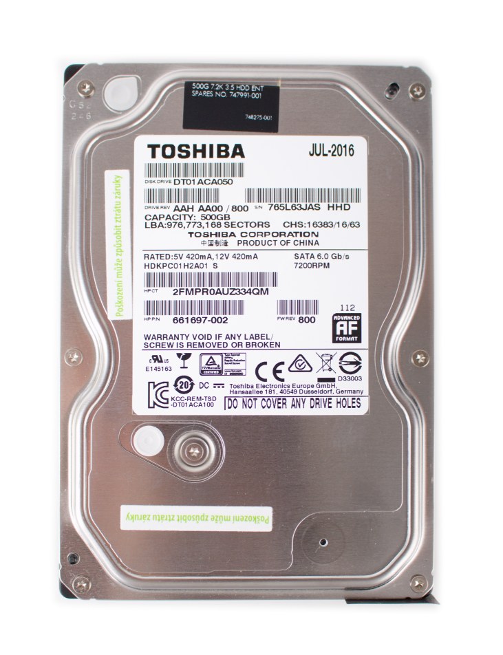 Toshiba 500 GB 7200 RPM vadné sektory 8, zapnut 709x, v chodu 16200